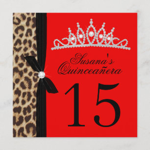 leopard red Quinceanera Kaart