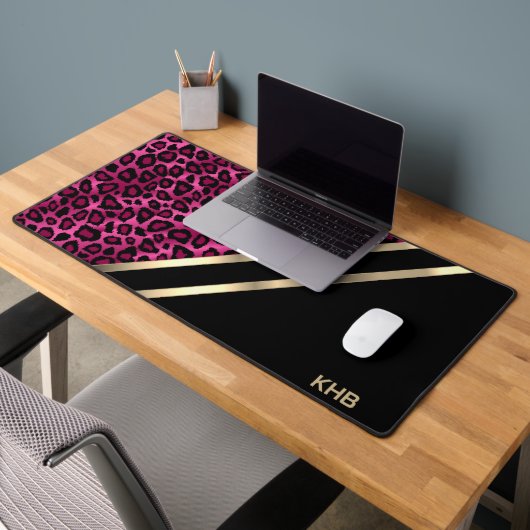 Léopard rose avec or et noir - Monogramme (Bureau 2)
