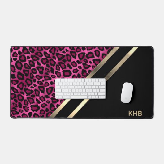 Léopard rose avec or et noir - Monogramme (Clavier et souris)