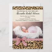 Leopard Rose Bow Girl Baby Faire-part de naissance (Devant)