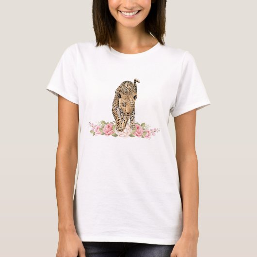 Leopard, Rose léopard, T-shirt fleur léopard (Devant)