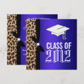 Leopard Royal Blue Graduation Party Kaart (Voorkant / Achterkant)