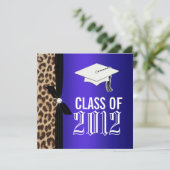 Leopard Royal Blue Graduation Party Kaart (Staand voorkant)