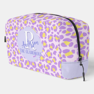 Leopard roze Paarse geel gepersonaliseerd Toilettasje