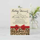 Leopard Safari Red Bow Girl Baby shower Invitation (Debout devant)