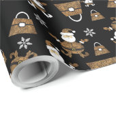 Leopard Santa Purse Pattern op Black Cadeaupapier (Rol Hoek)
