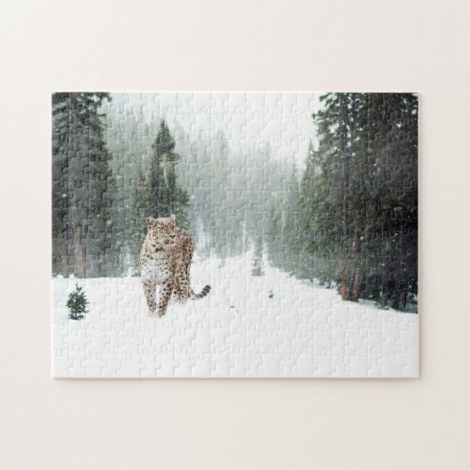 Leopard sauvage dans le puzzle de la neige (Horizontal)