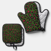 Leopard Seamless Pattern Ovenwant & Pannenlap Set (Voorkant / Achterkant)