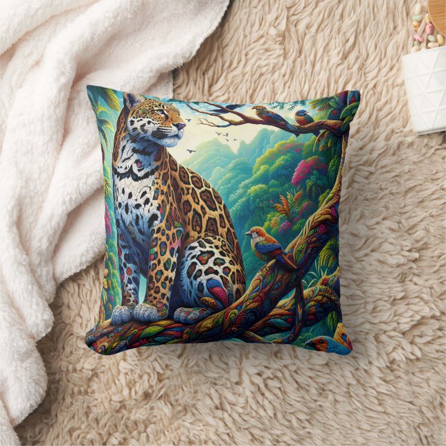 Leopard Serenity: gewaagd tropisch ontwerp Kussen (Deken)