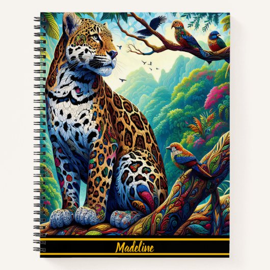 Leopard Serenity: gewaagd tropisch ontwerp Notitieboek (Voorkant)