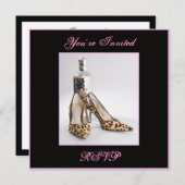 Leopard Shoe Invitation Square, je bent uitgenodig Kaart (Voorkant / Achterkant)
