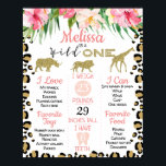 Leopard Ski Safari 1er Anniversaire Poster de Jalo<br><div class="desc">Leopard Skin Safari 1er anniversaire Milestone Poster Leopard ou peau de cheetah motif safari thème de la première date d'anniversaire de la fille avec également un faux mot parties scintillant or et des silhouettes d'animaux safari. Cette affiche est un décor de fête pour le premier anniversaire d'une petite fille et...</div>