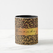 Leopard Skin Black Honey Gold Stripe Name Coffe Mok (Midden)