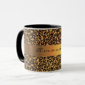 Leopard Skin Black Honey Gold Stripe Name Coffe Mok (Voorkant links)