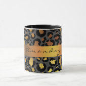 Leopard Skin Black Honey Gold Stripe Name Custom Mok (Midden)