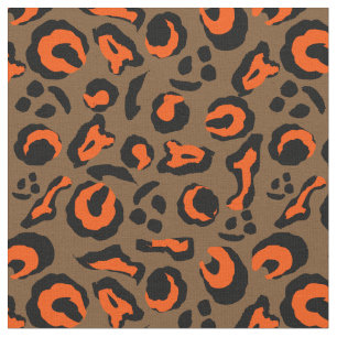 Leopard Skin Print Brown Oranje Black Camouflage Stof