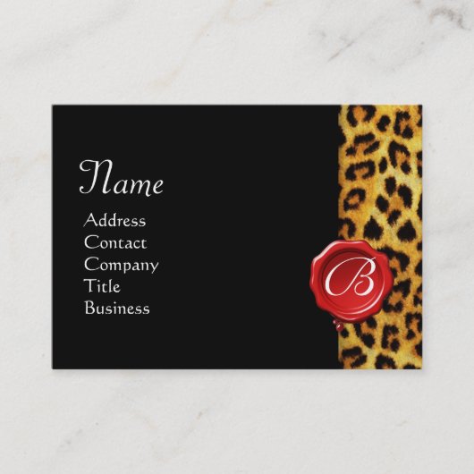 LEOPARD SKIN, RODE WAX SEAL MONOGRAM, zwart Visitekaartje (Voorkant)