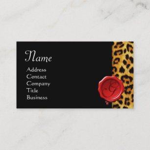LEOPARD SKIN, RODE WAX SEAL MONOGRAM, zwart Visitekaartje