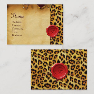 LEOPARD SKIN, RODE WAX SEAL PARCHCHMENT Monogram Visitekaartje