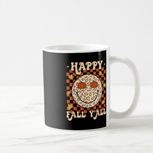 Leopard Smile Face Happy Herfst Y'all Retro Groovy Koffiemok (Rechts)