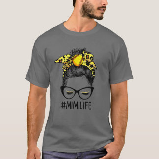 Leopard Softball Mimi Life Messy Bun Game Day Moth T-shirt