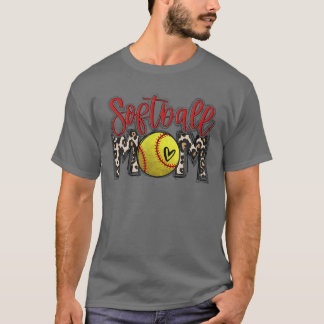 Leopard Softball Mom Softball Game Day Vibes Mothe T-shirt