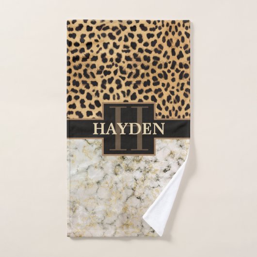 Leopard Spot Marble Monogram Naam Handdoek (Handdoek)