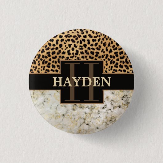 Leopard Spot Marble Monogram Naam Ronde Button 3,2 Cm (Voorkant)