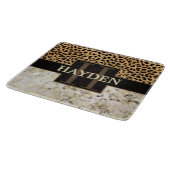 Leopard Spot Marble Monogram Naam Snijplank (Hoek)