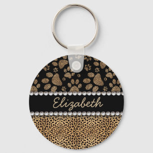 Leopard Spot Paw Prins Rhinestone FOTO PRINT Sleutelhanger
