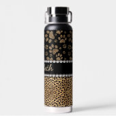 Leopard Spot Paw Prints Rhinestone Waterfles (Achterkant)