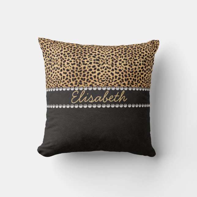 Leopard Spot Rhinestone Diamonds - Gepersonaliseer Kussen (Voorkant)