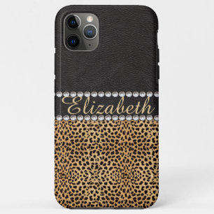 Leopard Spot Rhinestone Diamonds Monogram PHOTO iPhone 11 Pro Max Hoesje