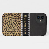 Leopard Spot Rhinestone Diamonds Monogram PHOTO Case-Mate iPhone Case (Achterkant (horizontaal))