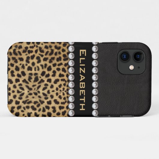 Leopard Spot Rhinestone Diamonds Monogram PHOTO Case-Mate iPhone Case (Achterkant (horizontaal))