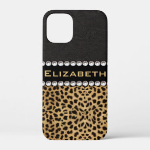 Leopard Spot Rhinestone Diamonds Monogram PHOTO iPhone 12 Mini Hoesje