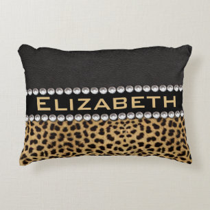 Leopard Spot Rhinestone Diamonds Monogram PHOTO Decoratief Kussen