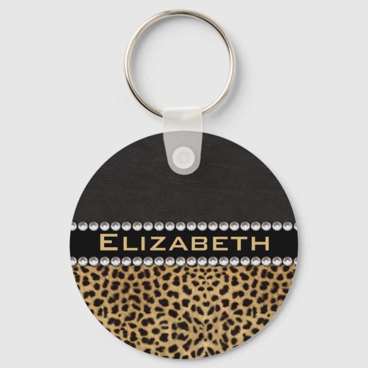 Leopard Spot Rhinestone Diamonds Monogram PHOTO Sleutelhanger (Voorkant)