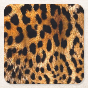 Leopard Spots Black Brown Wild Animal Fine Art Vierkante Kartonnen Onderzetter