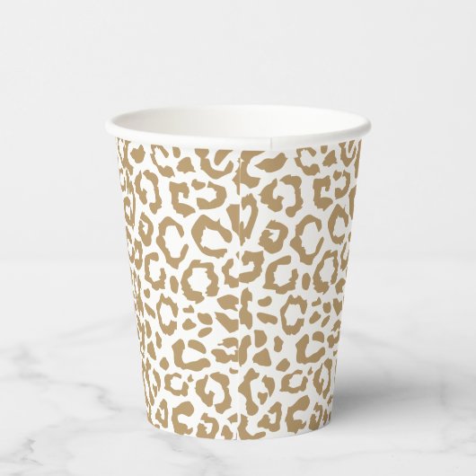 Leopard Spots Goud en Wit Dierenprint Patroon Papieren Bekers (Rechts)