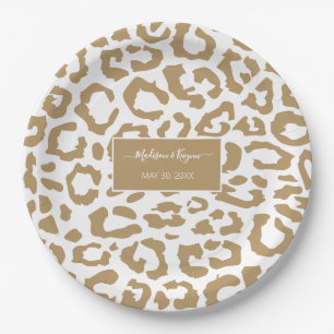 Leopard Spots Goud en Wit Dierenprint Patroon Papieren Bordje