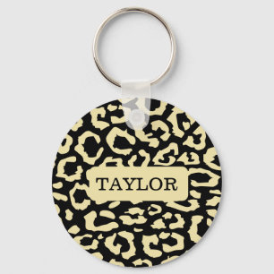 Leopard Spots Zwart en Goud Dierenprint Patroon Sleutelhanger