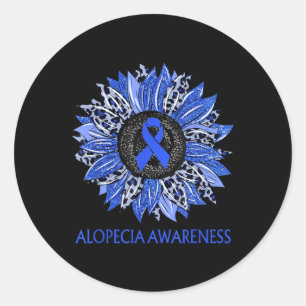 Leopard Sunflower Alopecia Awareness Blue Ribbon S Ronde Sticker