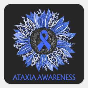 Leopard Sunflower Ataxia Awareness Blue Ribbon Sup Vierkante Sticker