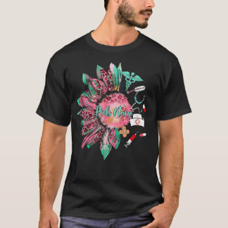 Leopard Sunflower Peds Nurse Life Stethoscope Nurs T-shirt
