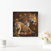 LEOPARD "The Wild Night" Vierkante Klok (Huis)