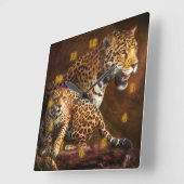 LEOPARD "The Wild Night" Vierkante Klok (Hoek)