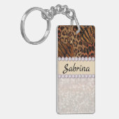 leopard tijger huidroze diamant glitter kristallen sleutelhanger (Voorkant Links)