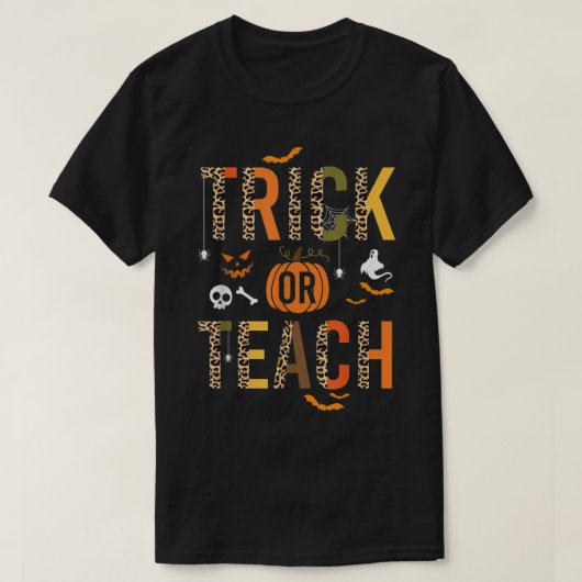 Leopard Trick Or Teach Halloween Teacher Costume W T-shirt (Design voorkant)
