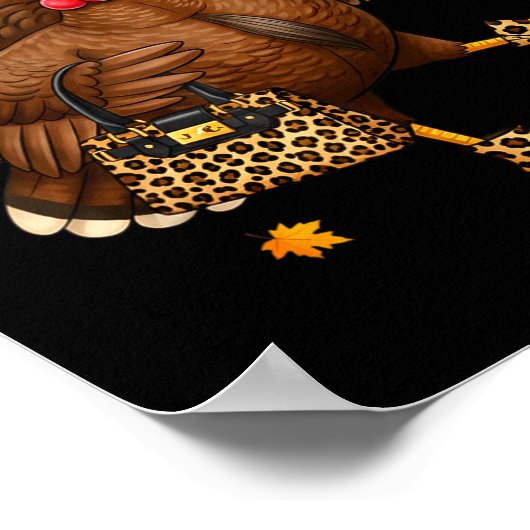 Leopard Turkey Drinking Coffee Thanksgiving Women Poster (Hoek)